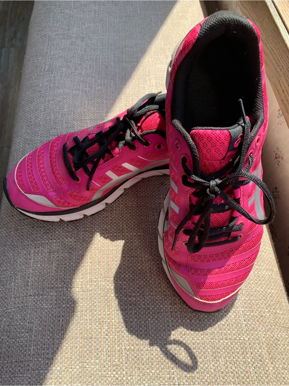 Hot Pink Asics Running Shoes with Black Accents in excellent condition